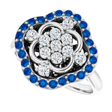 Platinum Round Natural Blue Sapphire & Natural Diamond Halo-Style Cluster Ring - view 5