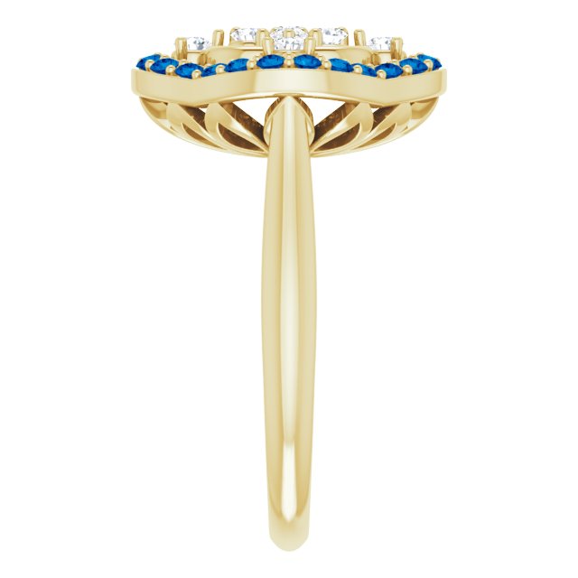 14K Gold Round Natural Blue Sapphire & Natural Diamond Halo-Style Cluster Ring – 2mm Stones - Yellow Gold - view 4
