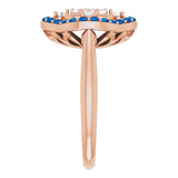 14K Gold Round Natural Blue Sapphire & Natural Diamond Halo-Style Cluster Ring – 2mm Stones - Rose Gold - view 4