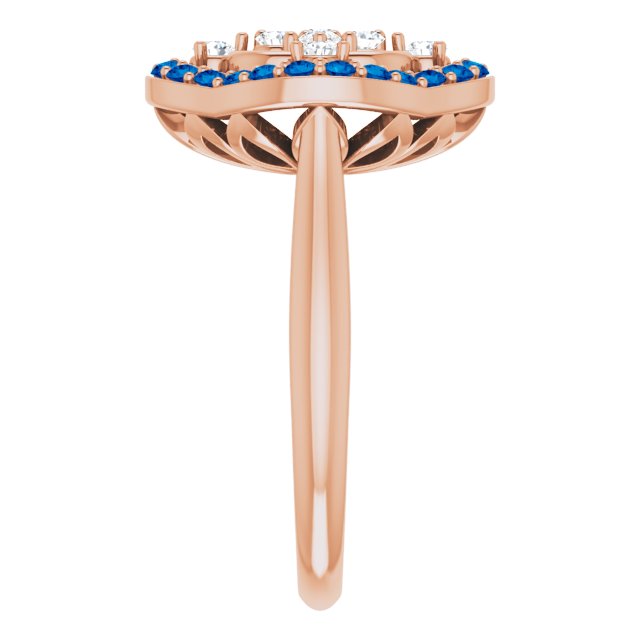 14K Gold Round Natural Blue Sapphire & Natural Diamond Halo-Style Cluster Ring – 2mm Stones - Rose Gold - view 4