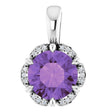 Platinum Round Natural Amethyst & Natural Diamond Halo-Style Pendant – 0.04 CTW