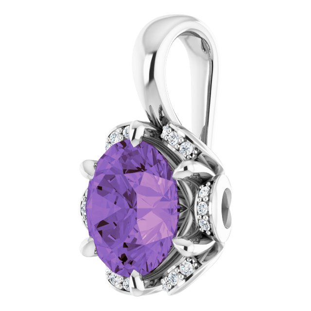 Platinum Round Natural Amethyst & Natural Diamond Halo-Style Pendant – 0.04 CTW - view 2