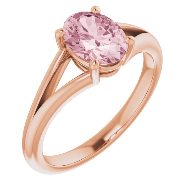 14K Gold Oval Natural Pink Morganite Split-Shank Ring - Rose Gold