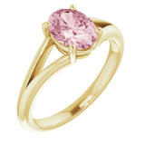 14K Gold Oval Natural Pink Morganite Split-Shank Ring - Yellow Gold