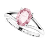 14K Gold Oval Natural Pink Morganite Split-Shank Ring - White Gold - view 5