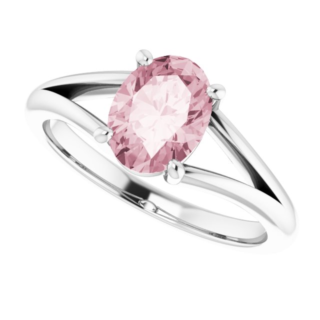 14K Gold Oval Natural Pink Morganite Split-Shank Ring - White Gold - view 5