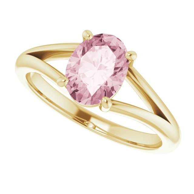 14K Gold Oval Natural Pink Morganite Split-Shank Ring - Yellow Gold - view 5