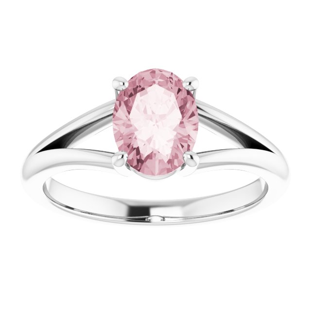 14K Gold Oval Natural Pink Morganite Split-Shank Ring - White Gold - view 3