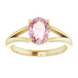 14K Gold Oval Natural Pink Morganite Split-Shank Ring - Yellow Gold - view 3