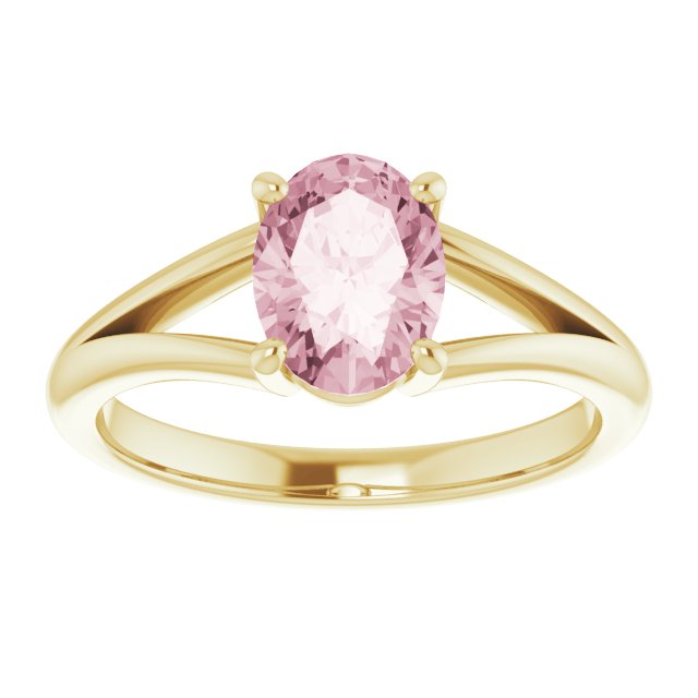 14K Gold Oval Natural Pink Morganite Split-Shank Ring - Yellow Gold - view 3