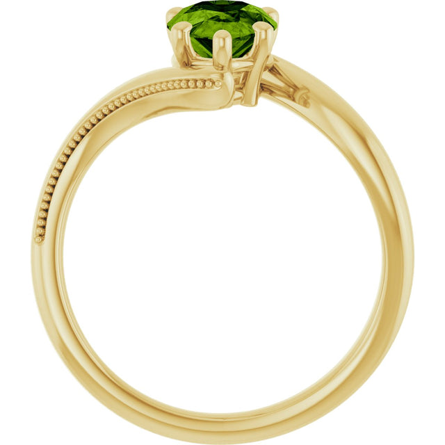 14K Gold Pear Natural Peridot Solitaire Ring – 9x6mm - Yellow Gold - view 2