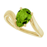 14K Gold Pear Natural Peridot Solitaire Ring – 9x6mm - Yellow Gold - view 5