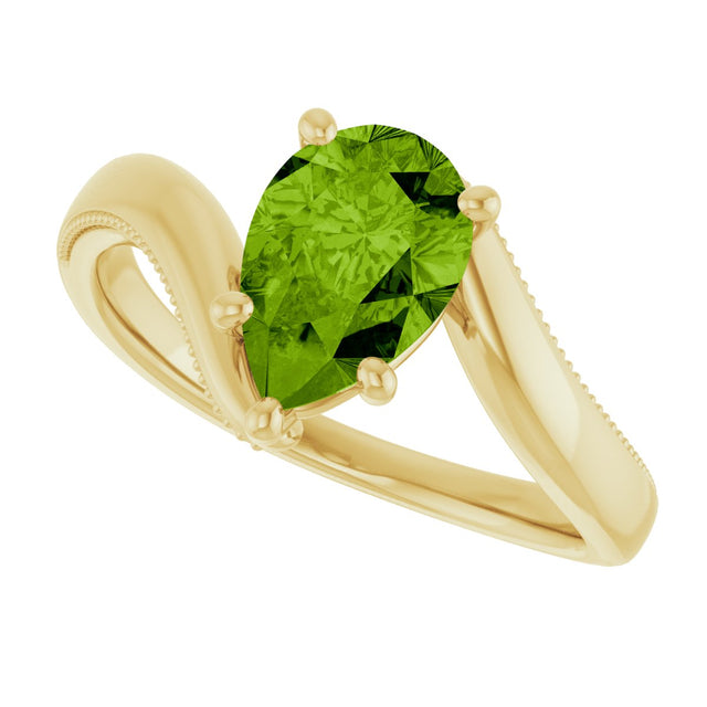 14K Gold Pear Natural Peridot Solitaire Ring – 9x6mm - Yellow Gold - view 5