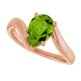 14K Gold Pear Natural Peridot Solitaire Ring – 9x6mm - Rose Gold - view 5