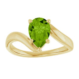 14K Gold Pear Natural Peridot Solitaire Ring – 9x6mm - Yellow Gold - view 3