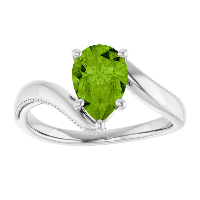 14K Gold Pear Natural Peridot Solitaire Ring – 9x6mm - White Gold - view 3