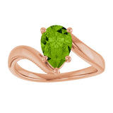 14K Gold Pear Natural Peridot Solitaire Ring – 9x6mm - Rose Gold - view 3