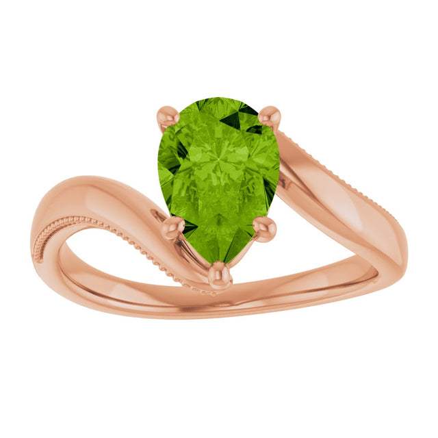 14K Gold Pear Natural Peridot Solitaire Ring – 9x6mm - Rose Gold - view 3