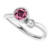 Platinum Round Natural Pink Tourmaline Accented Bezel-Set Ring - view 10