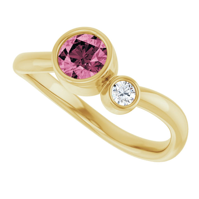 14K Gold Round Natural Pink Tourmaline Accented Bezel-Set Ring - Yellow Gold - view 10