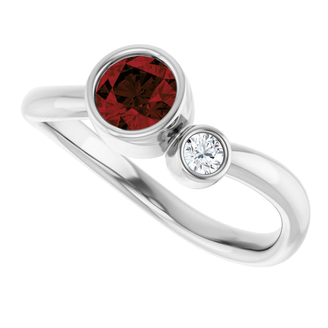 Platinum Round Natural Mozambique Garnet Accented Bezel-Set Ring - view 10