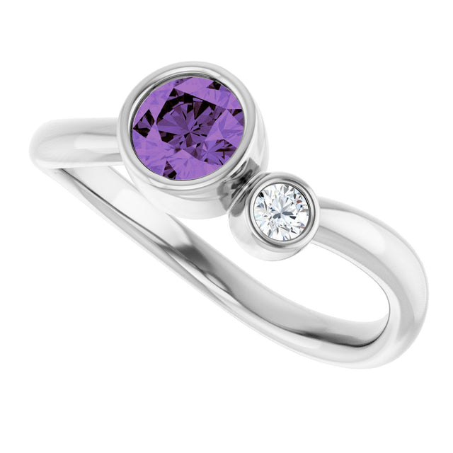 Platinum Round Natural Amethyst Accented Bezel-Set Ring - view 10