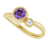 14K Gold Round Natural Amethyst Accented Bezel-Set Ring - Yellow Gold - view 10