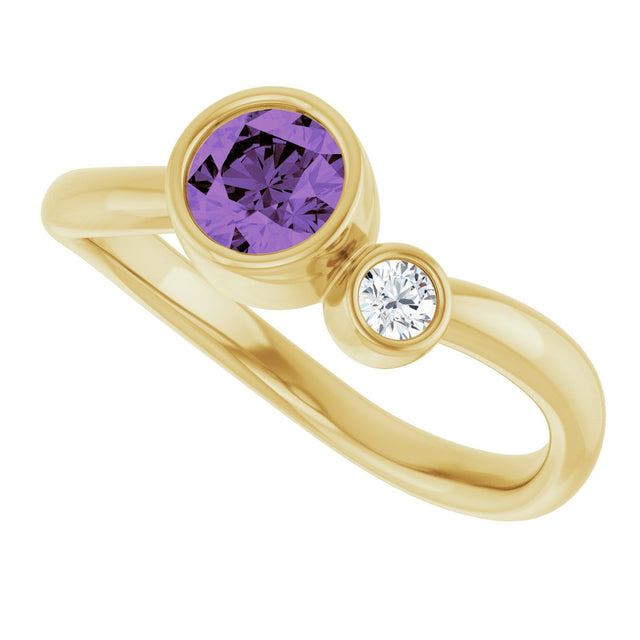 14K Gold Round Natural Amethyst Accented Bezel-Set Ring - Yellow Gold - view 10