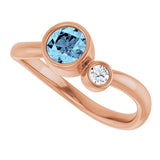 14K Gold Round Natural Aquamarine Accented Bezel-Set Ring - Rose Gold - view 10