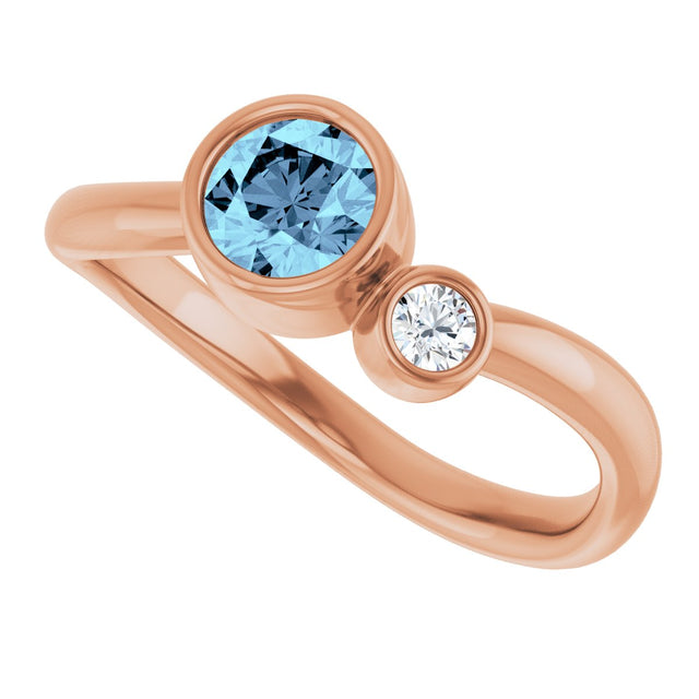 14K Gold Round Natural Aquamarine Accented Bezel-Set Ring - Rose Gold - view 10