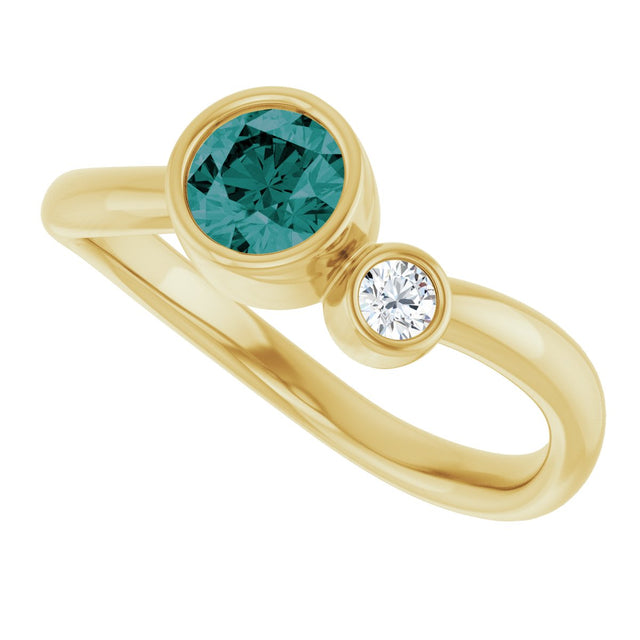 14K Gold Round Lab-Grown Alexandrite Accented Bezel-Set Ring - Yellow Gold - view 10