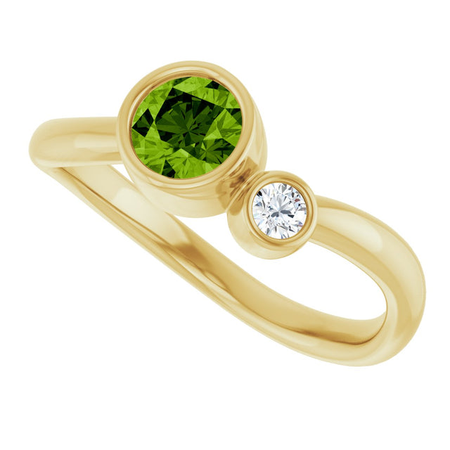 14K Gold Round Natural Peridot Accented Bezel-Set Ring - Yellow Gold - view 10