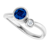 Platinum Round Lab-Grown Blue Sapphire Accented Bezel-Set Ring - view 10