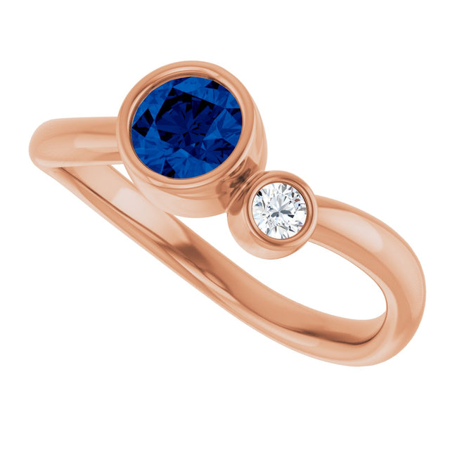 14K Gold Round Natural Blue Sapphire Accented Bezel-Set Ring - Rose Gold - view 10