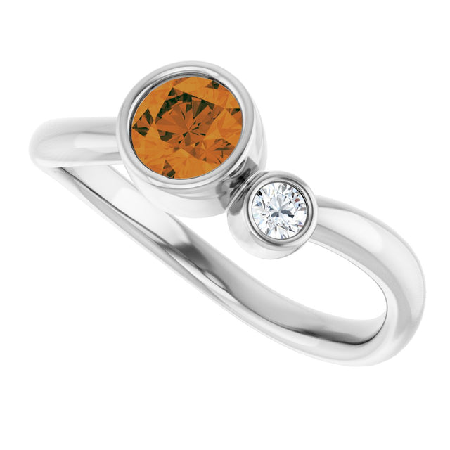 Platinum Round Natural Citrine Accented Bezel-Set Ring - view 10