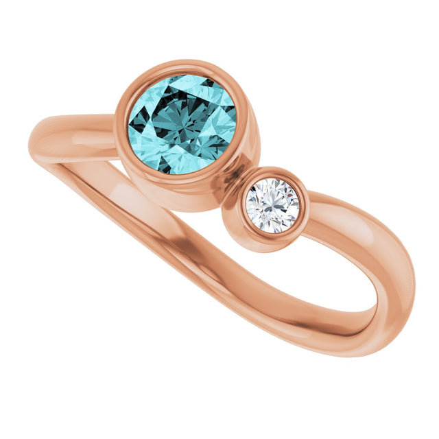 14K Gold Round Natural Blue Zircon Accented Bezel-Set Ring - Rose Gold - view 10
