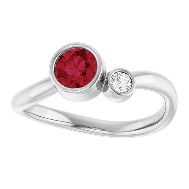 Platinum Round Natural Ruby Accented Bezel-Set Ring - view 8