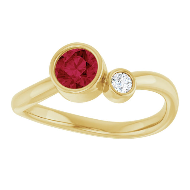 14K Gold Round Lab-Grown Ruby Accented Bezel-Set Ring - Yellow Gold - view 8