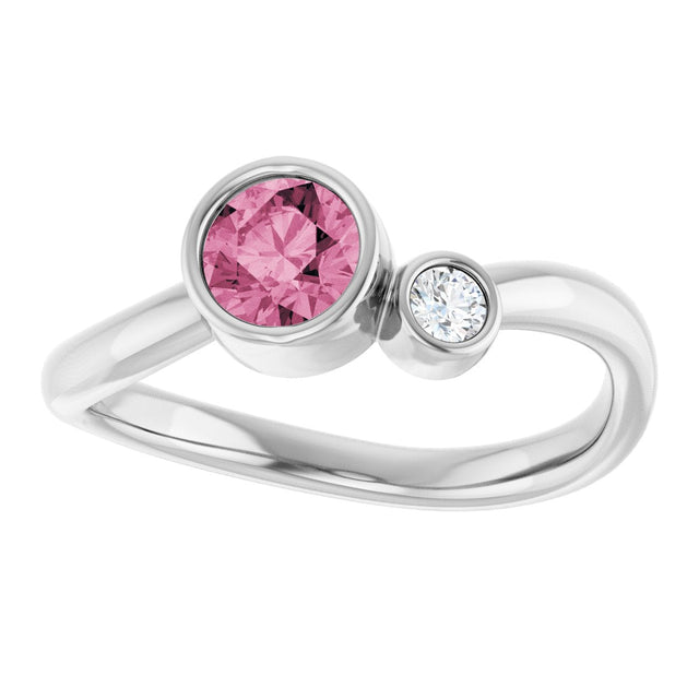 Platinum Round Natural Pink Tourmaline Accented Bezel-Set Ring - view 8