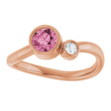 14K Gold Round Natural Pink Tourmaline Accented Bezel-Set Ring - Rose Gold - view 8