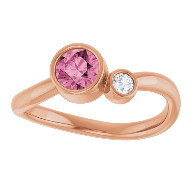 14K Gold Round Natural Pink Tourmaline Accented Bezel-Set Ring - Rose Gold - view 8