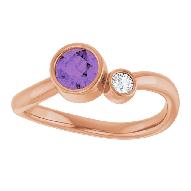 14K Gold Round Natural Amethyst Accented Bezel-Set Ring - Rose Gold - view 8