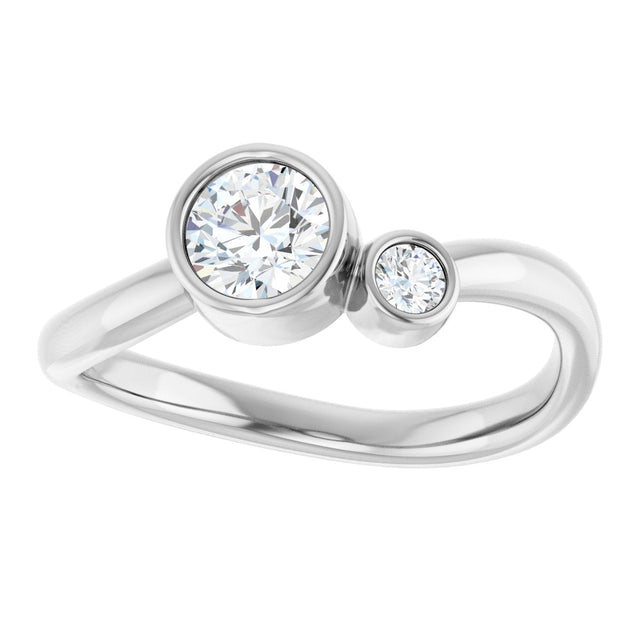 14K Gold Round Natural White Sapphire Accented Bezel-Set Ring - White Gold - view 8