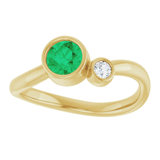 14K Gold Round Lab-Grown Emerald Accented Bezel-Set Ring - Yellow Gold - view 8