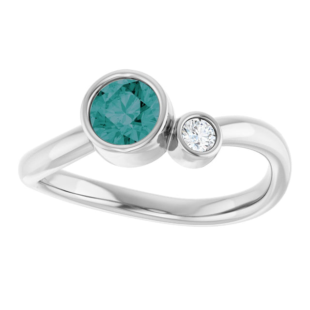 Platinum Round Lab-Grown Alexandrite Accented Bezel-Set Ring - view 8