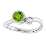 Platinum Round Natural Peridot Accented Bezel-Set Ring - view 8