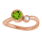 14K Gold Round Natural Peridot Accented Bezel-Set Ring - Rose Gold - view 8