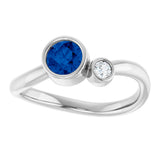 Platinum Round Natural Blue Sapphire Accented Bezel-Set Ring - view 8