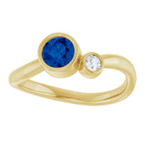14K Gold Round Lab-Grown Blue Sapphire Accented Bezel-Set Ring - Yellow Gold - view 8