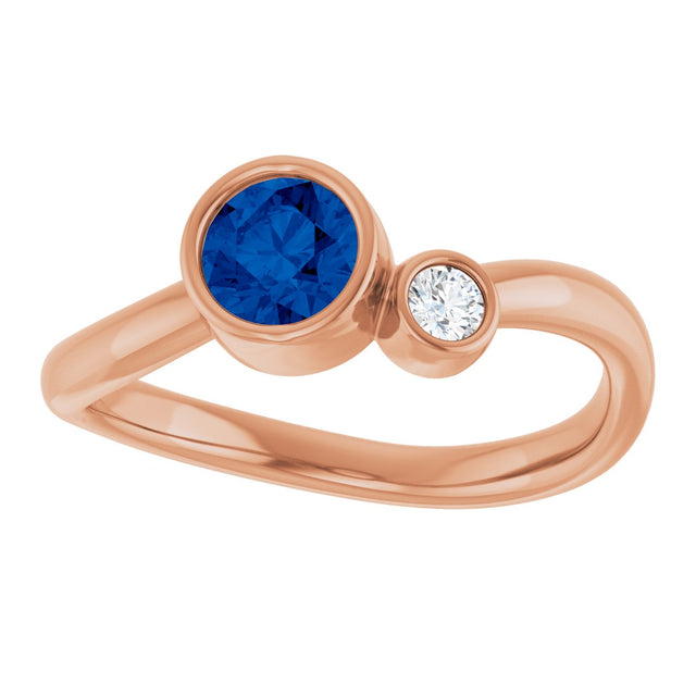 14K Gold Round Natural Blue Sapphire Accented Bezel-Set Ring - Rose Gold - view 8